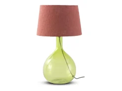Lámpara de sobremesa cristal verde con tulipa de algodón terracota