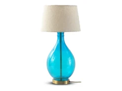 Lámpara de sobremesa cristal azul con tulipa de algodón blanca
