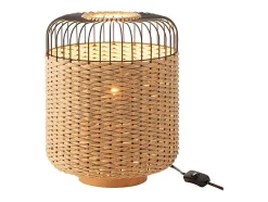 Lámpara de sobremesa de metal y fibra beige 27x27x34.5 cm