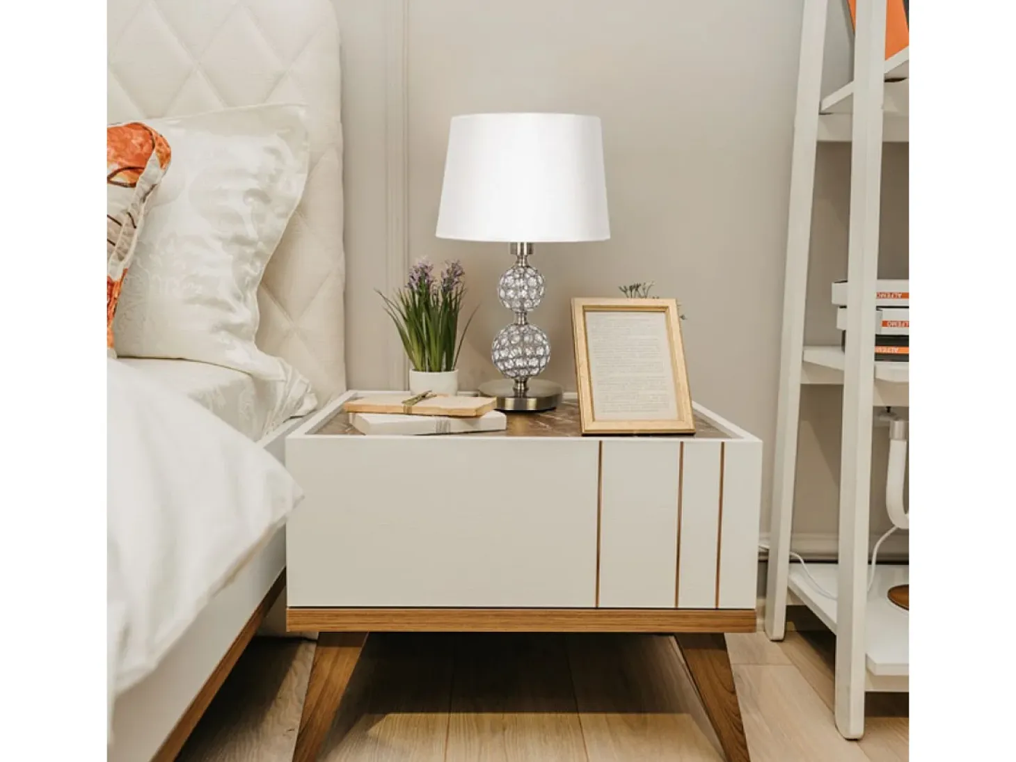 Lámpara de sobremesa Kegan Lumit 60W cuero/blanco Ø30x48 cm