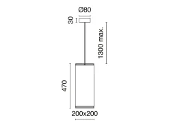 Lámpara de techo AKIRO estilo moderno - Ancho 20 x Alt. 130 cm máx.- pantalla Alt. 47 cm - E27 15W - IP20 - Acero y lino - saco