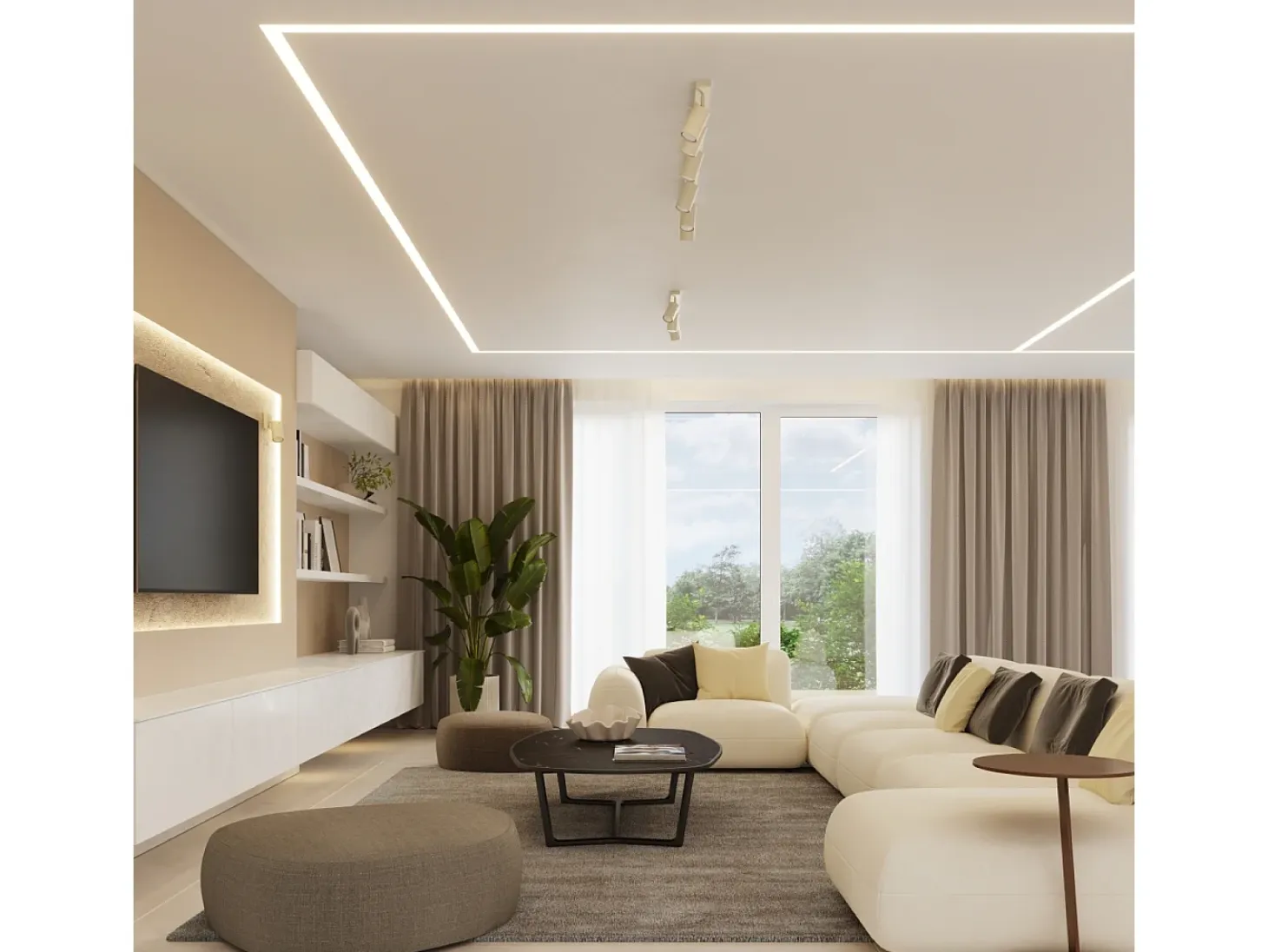 Lámpara de techo Briix moderno de acero - 6 fuentes luminosas 4000K - L.117 x A.17 cm - beige