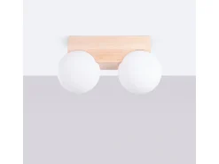 Lámpara De Techo Bulbo Moderno De Madera/Vidrio - 2 Fuentes Luminosas - L.29 X A.16 Cm - Madera Natural/Blanco