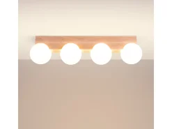 Lámpara De Techo Bulbo Moderno De Madera/Vidrio - 4 Fuentes Luminosas - L.63 X A.16 Cm - Madera Natural/Blanco