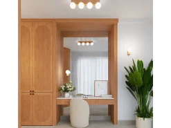 Lámpara De Techo Bulbo Moderno De Madera/Vidrio - 4 Fuentes Luminosas - L.63 X A.16 Cm - Madera Natural/Blanco