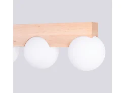 Lámpara De Techo Bulbo Moderno De Madera/Vidrio - 4 Fuentes Luminosas - L.63 X A.16 Cm - Madera Natural/Blanco