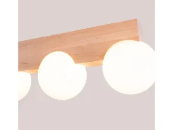 Lámpara De Techo Bulbo Moderno De Madera/Vidrio - 4 Fuentes Luminosas - L.63 X A.16 Cm - Madera Natural/Blanco