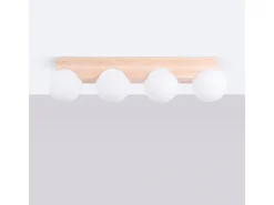 Lámpara De Techo Bulbo Moderno De Madera/Vidrio - 4 Fuentes Luminosas - L.63 X A.16 Cm - Madera Natural/Blanco