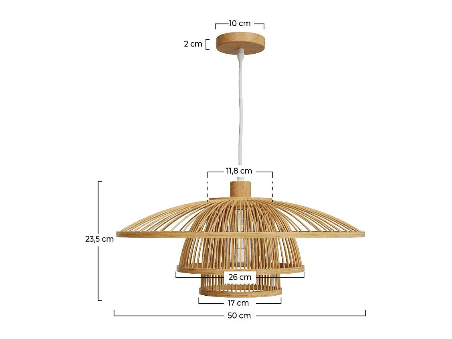 Lámpara de techo de bambú natural y metal D50 cm - Mirabel