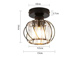 Lámpara de techo de cristal negro moderna NETTLIFE E27, lámpara de cocina vintage con marco de metal