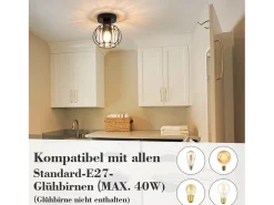 Lámpara de techo de cristal negro moderna NETTLIFE E27, lámpara de cocina vintage con marco de metal