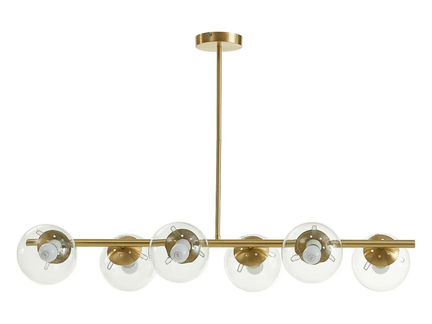 Lámpara de techo de latón pulido y 6 globos de cristal - Ancho 98 cm - YUKON
