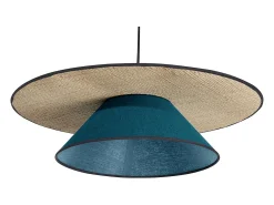 Lámpara de techo de lino azul pavo real y rafia natural 55 cm AZAMI