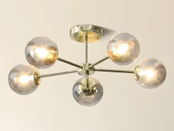 Lámpara de techo de metal y vidrio ahumado brillante - 5 globos - D. 58,5 x Alt. 21 cm - Dorado - SOFIA