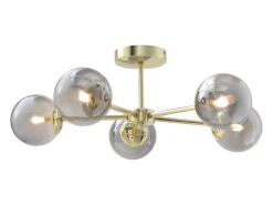 Lámpara de techo de metal y vidrio ahumado brillante - 5 globos - D. 58,5 x Alt. 21 cm - Dorado - SOFIA