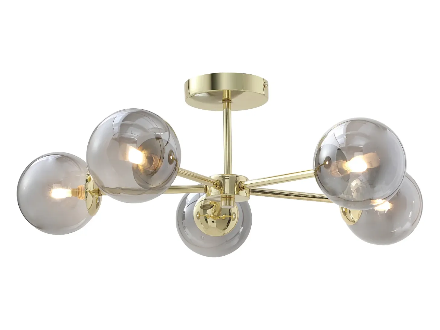 Lámpara de techo de metal y vidrio ahumado brillante - 5 globos - D. 58,5 x Alt. 21 cm - Dorado - SOFIA