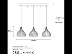 Lámpara de techo de metal negro MARIE - 3 luces, diseño moderno y minimalista