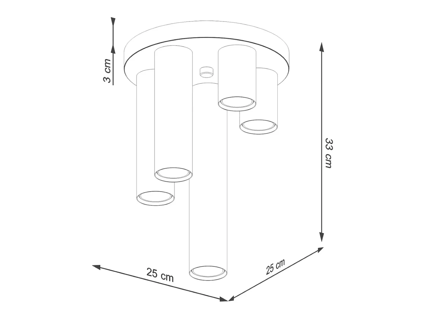 Lámpara De Techo Lagos Moderno De Acero - 5 Fuentes Luminosas - L.25 X A.33 Cm - Negro