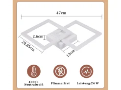 Lámpara de techo LED cuadrada NETTLIFE, negra, 24 W, 4000 K, blanca neutra, moderna, para cocina