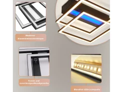 Lámpara de techo LED NETTLIFE para salón, 2 marcos, negra, moderna, cuadrada, regulable, ideal para pasillo