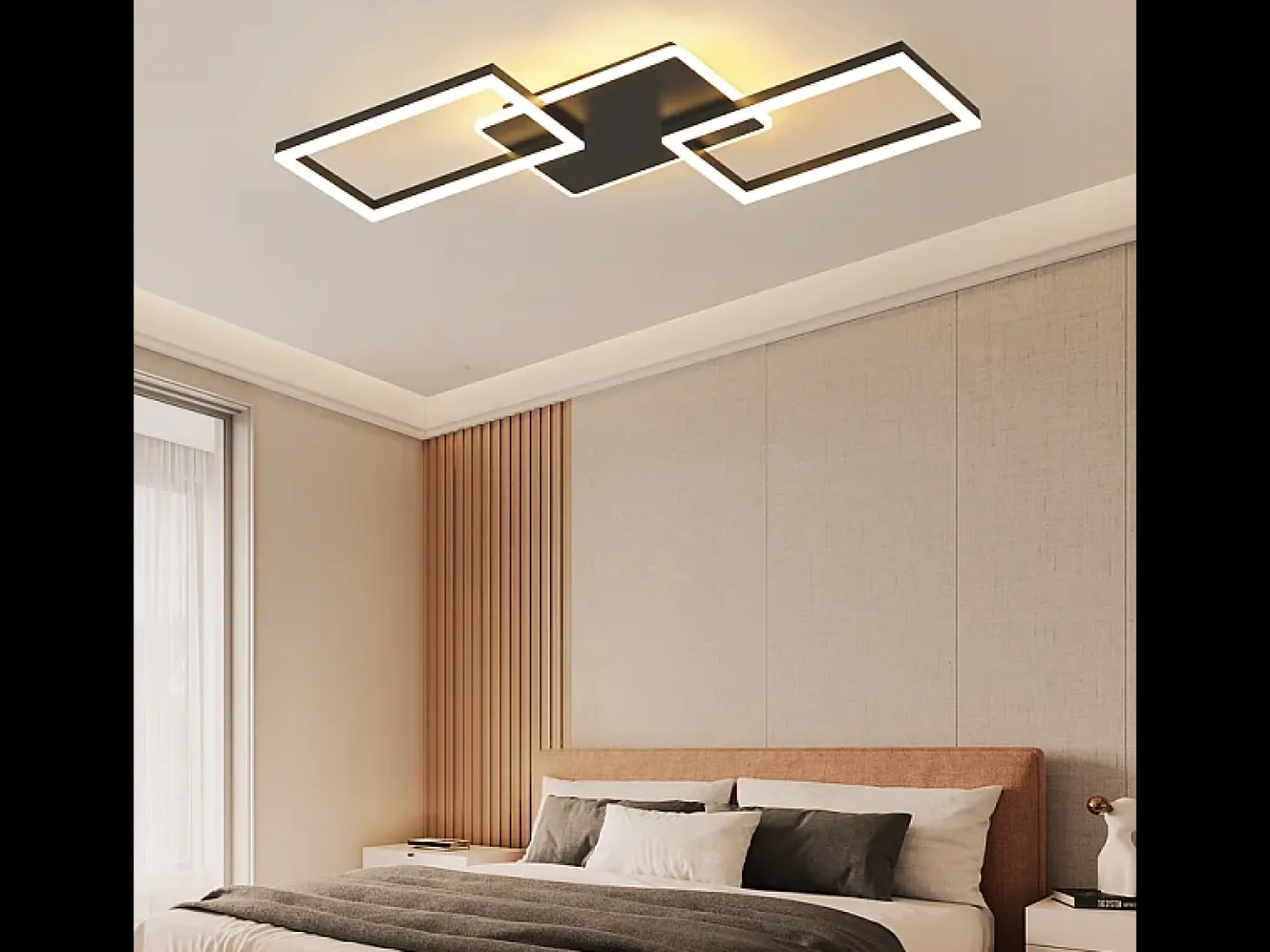 Lámpara de techo LED Nettlife para salón - Lámpara de techo grande negra regulable con mando a distancia, 63 W lámpara de cocina de metal, 80 cm