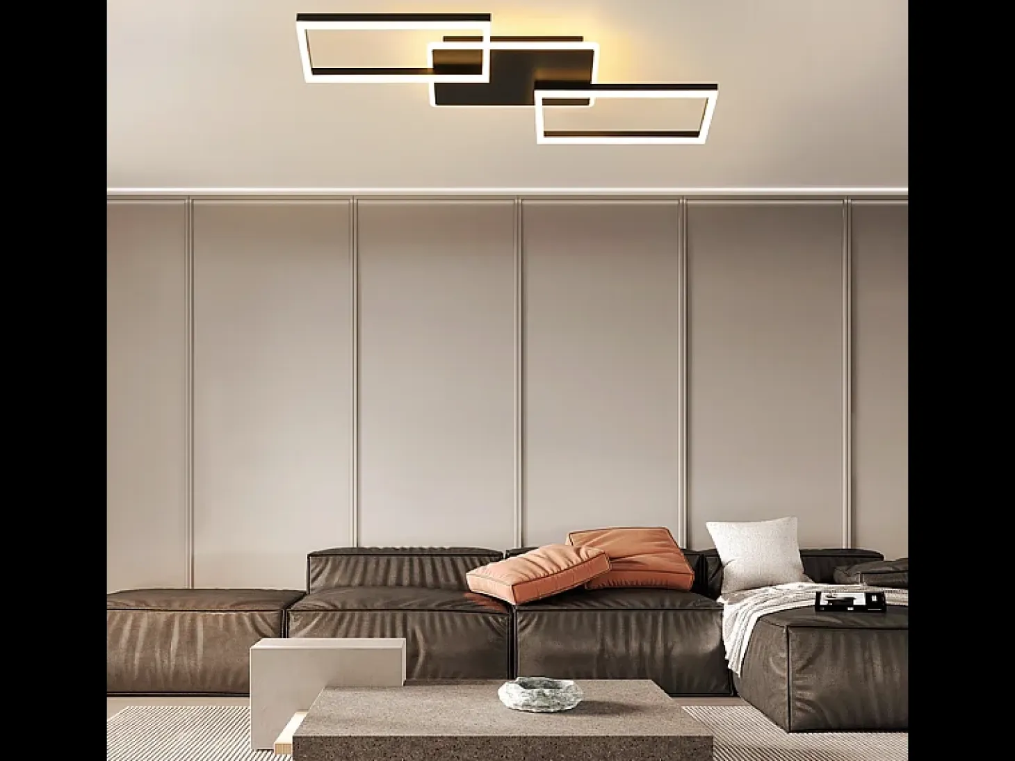 Lámpara de techo LED Nettlife para salón - Lámpara de techo grande negra regulable con mando a distancia, 63 W lámpara de cocina de metal, 80 cm