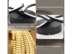 Lámpara de techo LED NETTLIFE para sala de estar, 24 W, moderna y creativa, color negro, para cocina, 3000 K, blanco cálido