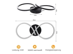 Lámpara de techo LED NETTLIFE para sala de estar, 24 W, moderna y creativa, color negro, para cocina, 3000 K, blanco cálido