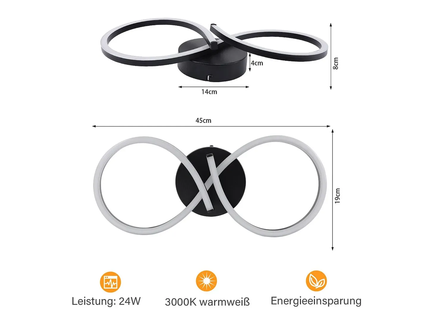 Lámpara de techo LED NETTLIFE para sala de estar, 24 W, moderna y creativa, color negro, para cocina, 3000 K, blanco cálido