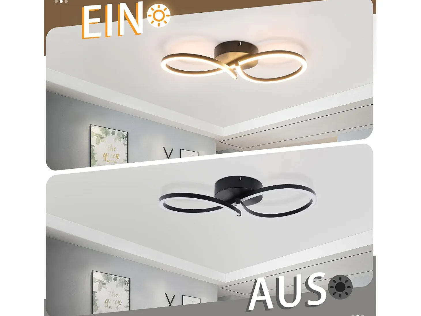 Lámpara de techo LED NETTLIFE para sala de estar, 24 W, moderna y creativa, color negro, para cocina, 3000 K, blanco cálido