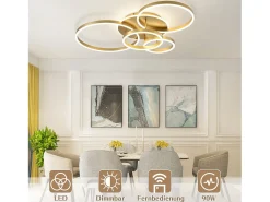 Lámpara de techo LED NETTLIFE para sala de estar, color negro, regulable, para dormitorio, 61 cm, diseño moderno, con control remoto, 50 W.
