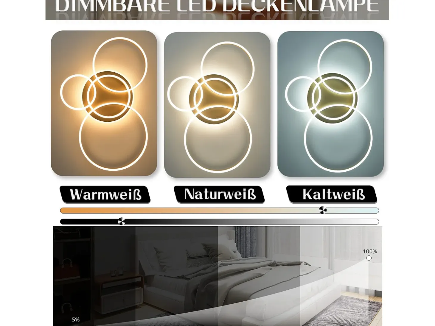 Lámpara de techo LED NETTLIFE para sala de estar, color negro, regulable, para dormitorio, 61 cm, diseño moderno, con control remoto, 50 W.