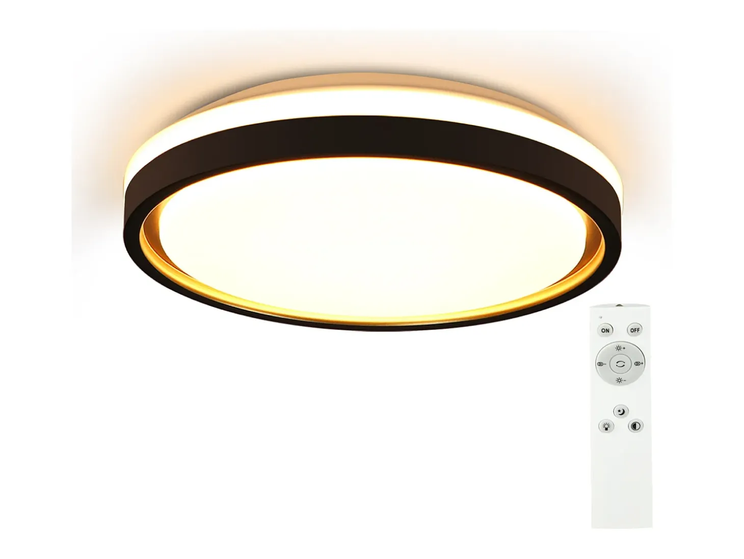 Lámpara de techo LED NETTLIFE para dormitorio, Ø30cm, orientable, 18W, mando a distancia, negro/dorado, diseño moderno