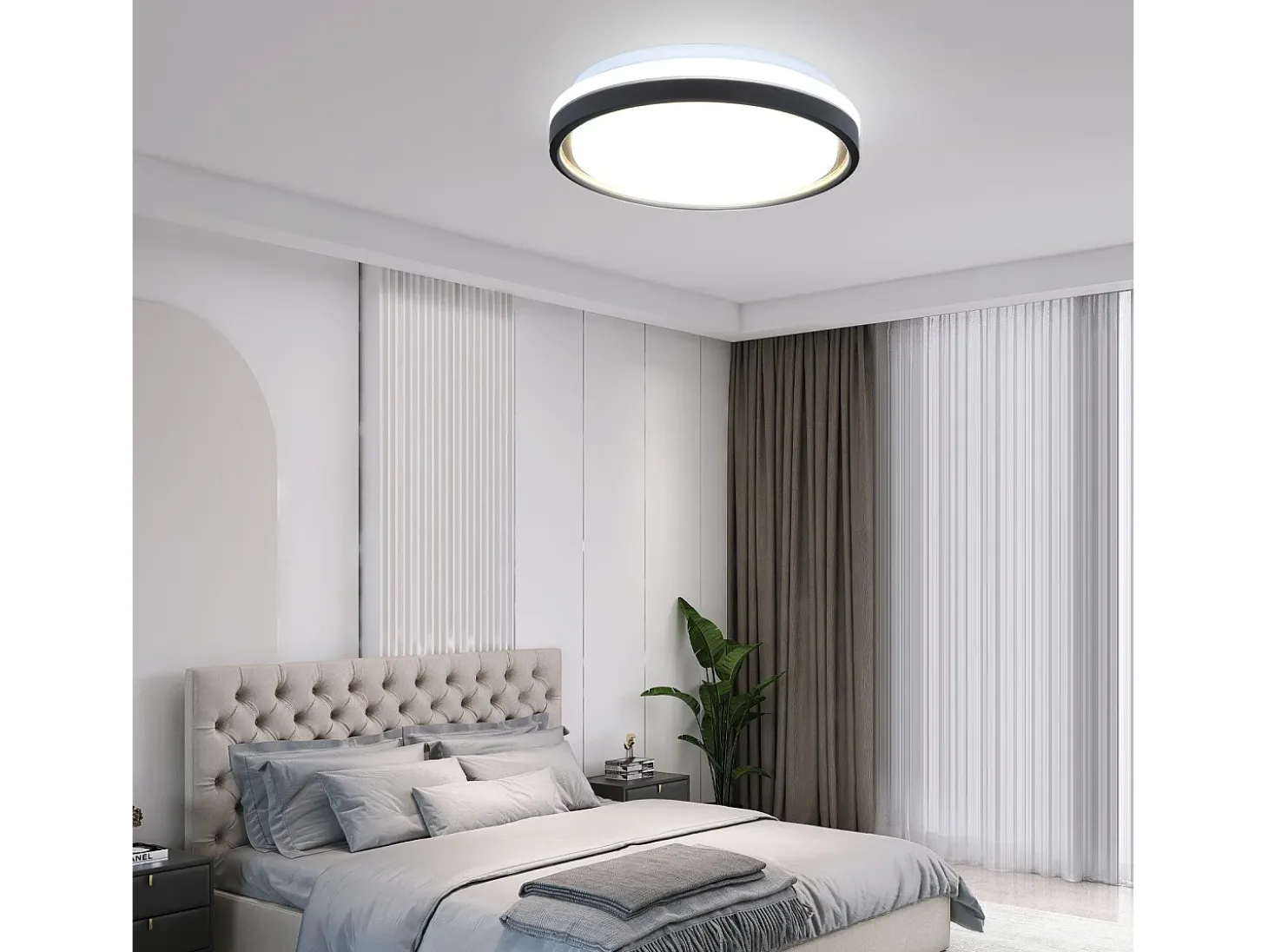 Lámpara de techo LED NETTLIFE para dormitorio, Ø30cm, orientable, 18W, mando a distancia, negro/dorado, diseño moderno