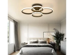 Lámpara de techo LED NETTLIFE, 4 anillos, regulable, color negro, 48 W, para salón