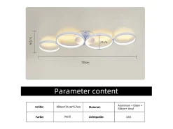 Lámpara de techo LED NETTLIFE de 100 cm regulable con 4 anillos, iluminación blanca moderna de 56 W con control remoto