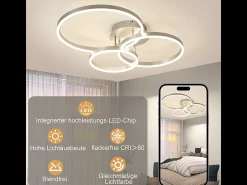 Lámpara de techo LED NETTLIFE para salón, regulable, 82 cm, diseño moderno, dorada, 74 W, para dormitorio con mando a distancia.