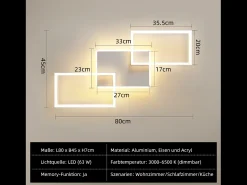 Lámpara de techo LED NETTLIFE para salón - Lámpara de techo regulable con mando a distancia de 63 W - Grande - Blanco moderno