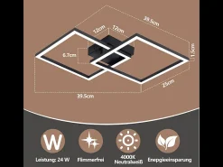 Lámpara de techo LED Nettlife para dormitorio: lámpara de salón negra de 24 W, lámpara de cocina blanca neutra de 4000 K, diseño moderno y ajustable.