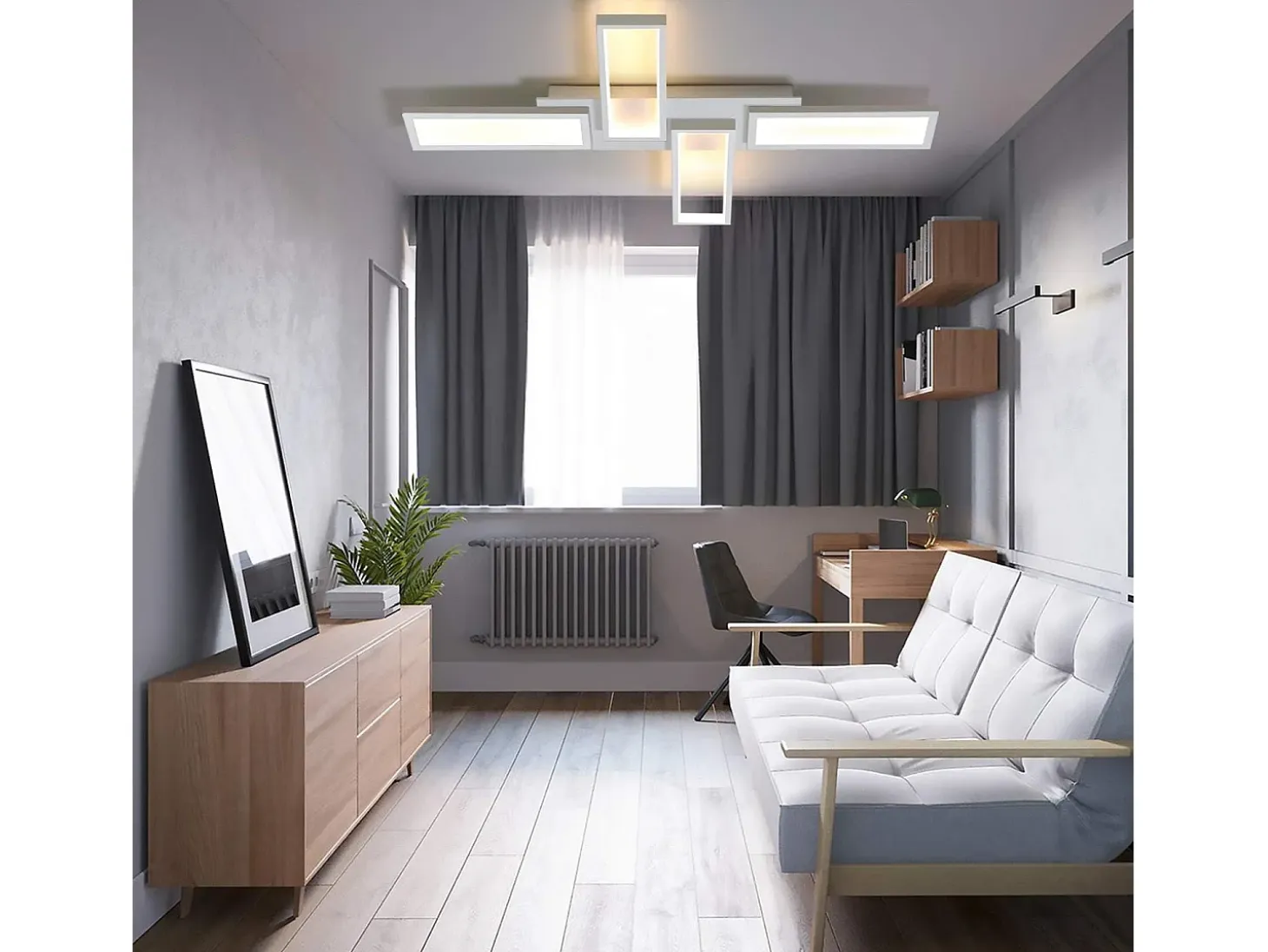Lámpara de techo LED NETTLIFE para sala de estar, blanca, regulable, 58 W, 82,7 cm, cuadrada, diseño moderno con control remoto