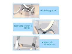 Lámpara de techo LED NETTLIFE para dormitorio, diseño moderno, cromada, 12 W, para interior, 3000 K, blanco cálido