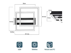Lámpara de techo LED NETTLIFE para salón, 2 marcos, negra, moderna, cuadrada, regulable, ideal para pasillo