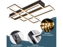 Lámpara de techo LED NETTLIFE para salón, negra, rectangular, regulable, diseño moderno