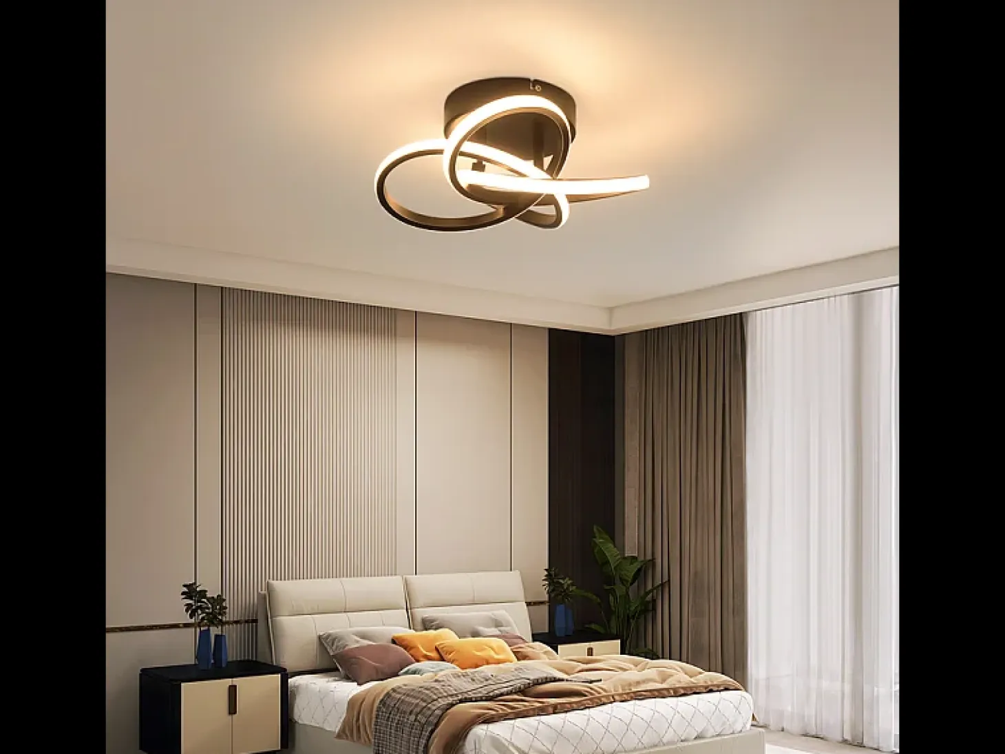 Lámpara de techo LED NETTLIFE para cocina - Lámpara de cocina negra de 28 W, diseño moderno de cuatro hojas,blanco cálido de 3000 K