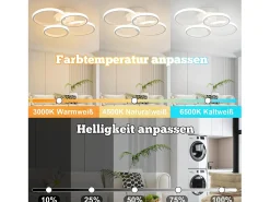 Lámpara de techo LED NETTLIFE, 4 anillos, regulable, blanca, 48 W, para salón