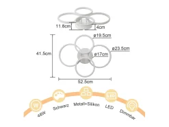 Lámpara de techo LED NETTLIFE, 4 anillos, regulable, blanca, 48 W, para salón