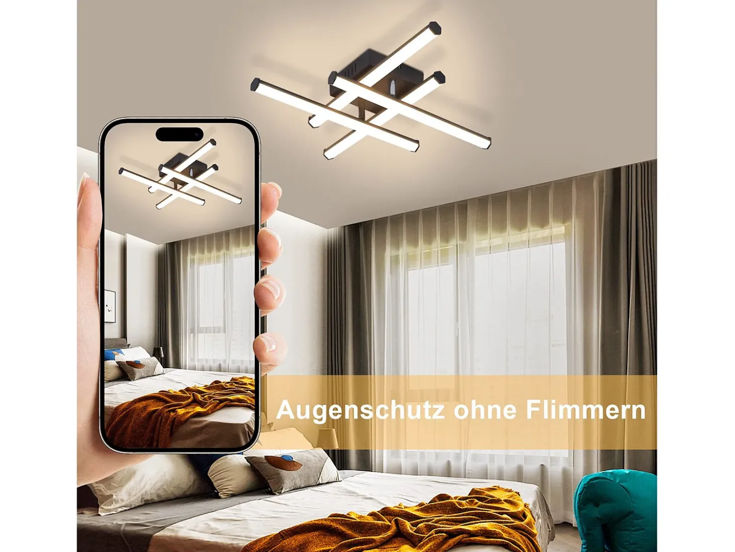 Lámpara de techo LED NETTLIFE para sala de estar, moderna, color negro, 24 W, diseño interior, 3000 K, blanco cálido