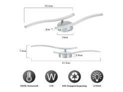 Lámpara de techo LED plateada Nettlife, lámpara de techo de diseño de ondas modernas de 12 W, blanco cálido de 3000 K, luminaria para sala de estar