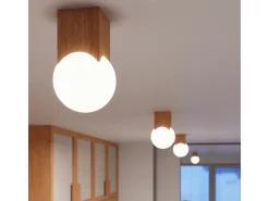 Lámpara de techo Lumivere minimalista de madera/vidrio - 1 fuentes luminosas 3000K - L.12 x A.19 cm - madera natural/blanco