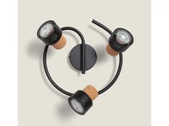 Lámpara de Techo Metal y Corcho Tres Focos Liksy Negro